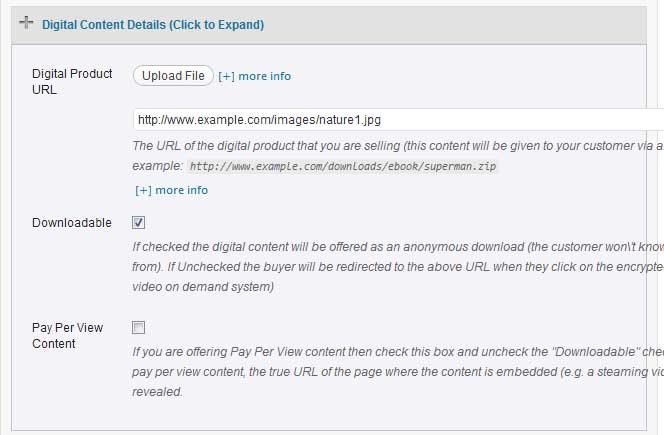 digital product url section of wp estore