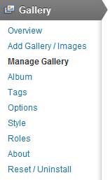 navigate to manage gallery menu in nextgen gallery