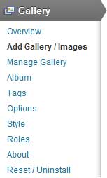 a screenshot showing how to access the add gallery interface of nextgen gallery