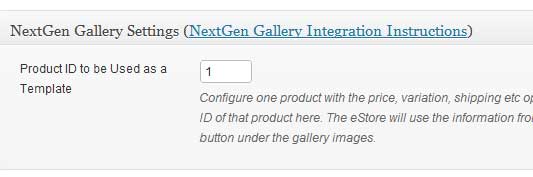 a screenshot showing the nextgen gallery integration interface of wp eStore