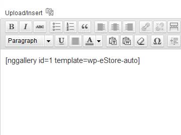 a screenshot showing how to nextgen gallery shortcode on a wordpress post or page