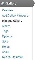 a screenshot showing how to navigate to manage gallery interface of nextgen gallery