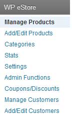 a screenshot showing how to navigate to manage products in wp eStore
