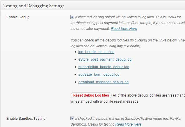 testing and debugging settings estore