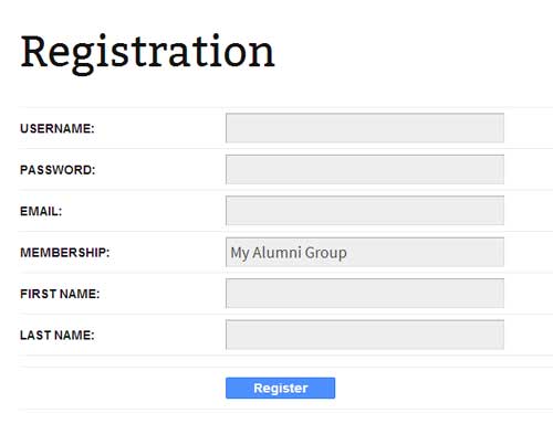 screenshot showing the alumni registration page