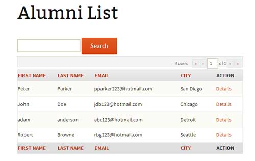 screenshot showing a list of your alumni on a wordpress page