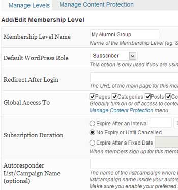 screenshot showing how to add new alumni group using wp emember plugin