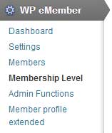 screenshot of how to navigate to memebership level menu of wp emember plugin