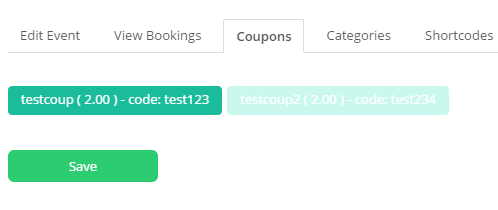 screenshot showing event booking coupon