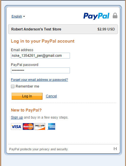 PayPal for Digital Goods payment window