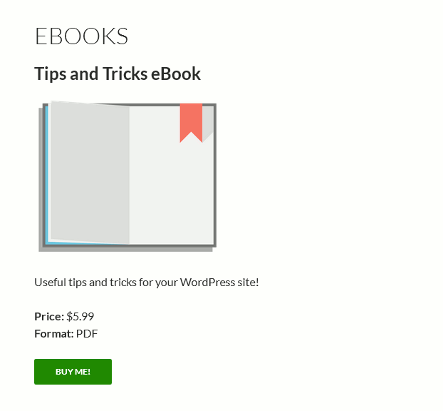 screenshot showing a demo display of e-book on wordpress