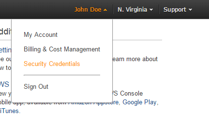 amazon web service security credentials tab
